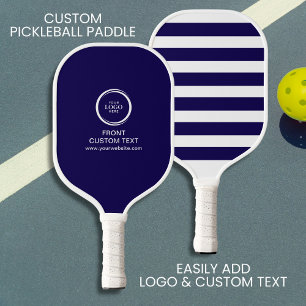 Custom Company Business Logo Text Blue Stripe Pickleball Paddle