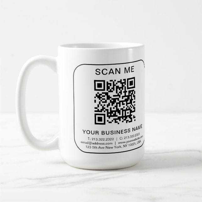 Custom Company Business QR Code Info White Simple Coffee Mug (Left)