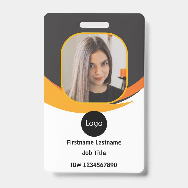 custom company employee id, Photo Logo Bar Code ID Badge (Front)