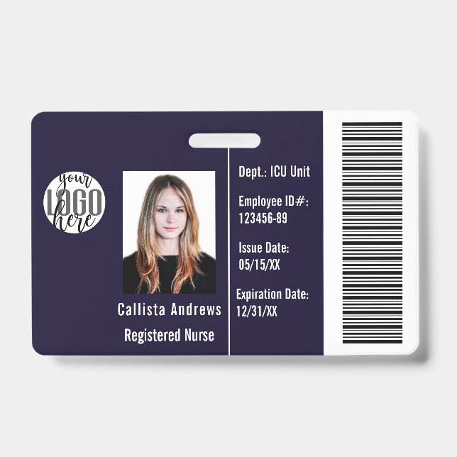 Custom Company Employee Photo Name Barcode Logo ID Badge (Front)