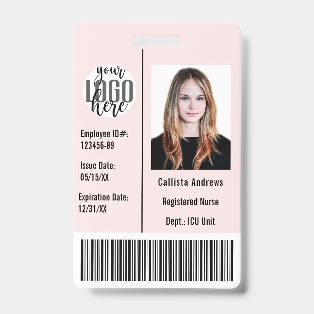 Custom Company Employee Photo Name Barcode Logo ID Badge (Front)