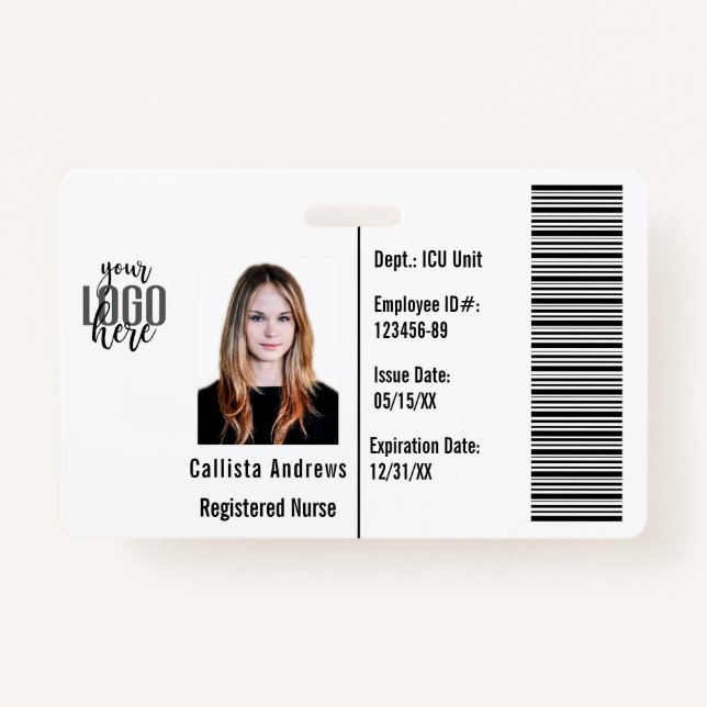 Custom Company Employee Photo Name Barcode Logo ID ID Badge (Front)