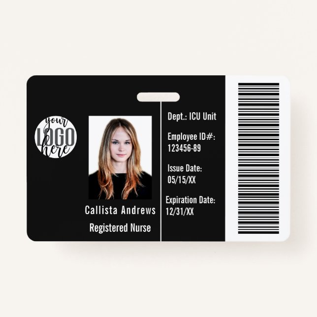 Custom Company Employee Photo Name Barcode Logo ID ID Badge (Front)