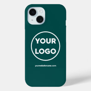 Custom Company Logo and Business Website on Teal iPhone 15 Case
