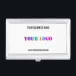 Custom Company Logo and Text Business Card Case<br><div class="desc">Custom Font and Colours - Business Card Cases with Logo Name Website Promotional Personalised Company Office Promotion Business or Personal Customisable Colours and Text Modern Business Card Case Gift - Add Your Logo - Image - Photo / Name - Company / Website or E-mail or Phone - Contact Information /...</div>