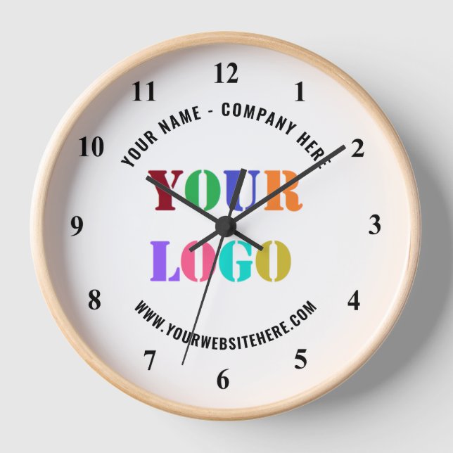 Custom Company Logo and Text Business Wall Clock (Front)