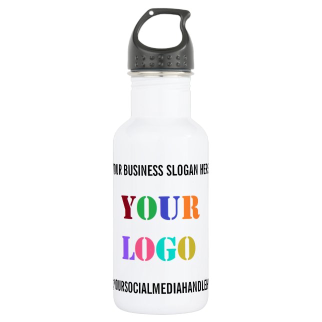 Custom Company Logo and Text Business Water Bottle (Front)