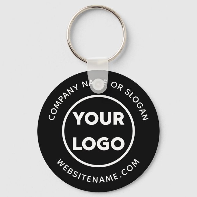 Custom Company Logo and Text Corporate Swag Black Key Ring (Front)