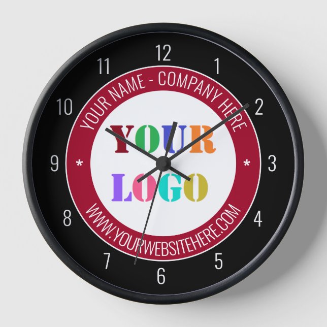 Custom Company Logo and Text Wall Clock Example (Front)