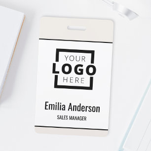 Custom Company Logo Bar Code Employee Photo Beige  ID Badge
