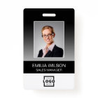 Custom Company Logo Bar Code Employee Photo Black