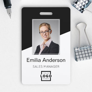 Custom Company Logo Bar Code Employee Photo Black ID Badge
