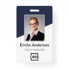 Custom Company Logo Bar Code Employee Photo Blue