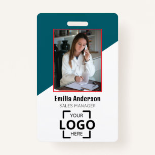 Custom Company Logo Bar Code Employee Photo Blue ID Badge