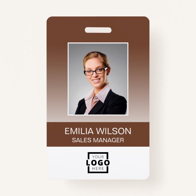 Custom Company Logo Bar Code Employee Photo Brown ID Badge (Front)