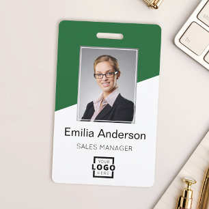 Custom Company Logo Bar Code Employee Photo Green ID Badge