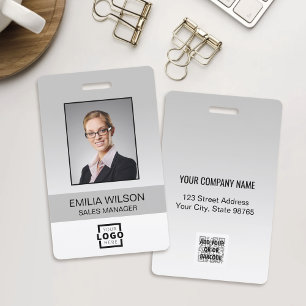 Custom Company Logo Bar Code Employee Photo Grey ID Badge