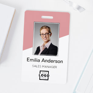 Custom Company Logo Bar Code Employee Photo Pink ID Badge