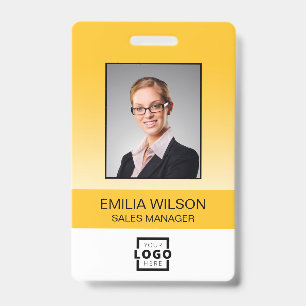 Custom Company Logo Bar Code Employee Photo Yellow ID Badge