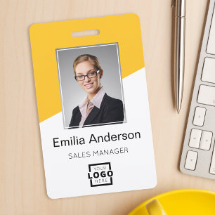 Custom Company Logo Bar Code Employee Photo Yellow ID Badge