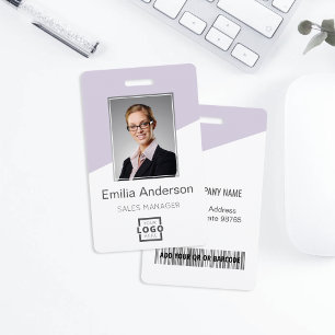 Custom Company Logo Bar Code Staff Photo Lavender ID Badge