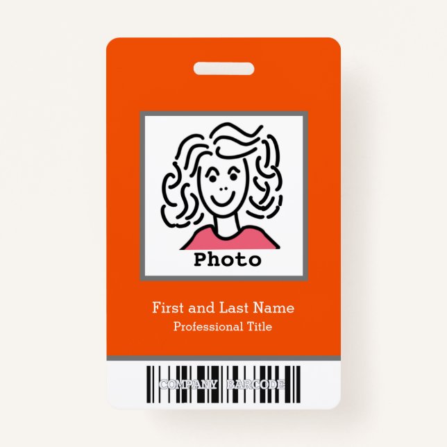 Custom Company Logo Barcode Employee Large Photo ID Badge (Front)