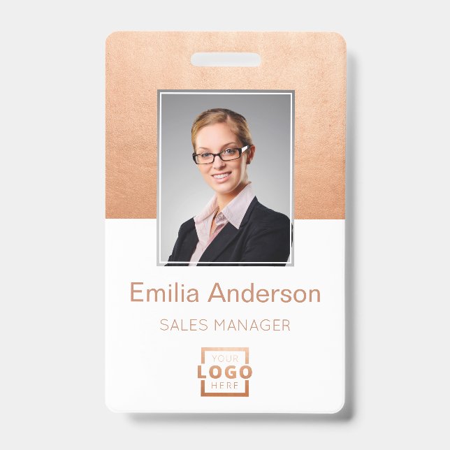 Custom Company Logo Basic Bar Code Employee Photo ID Badge (Front)