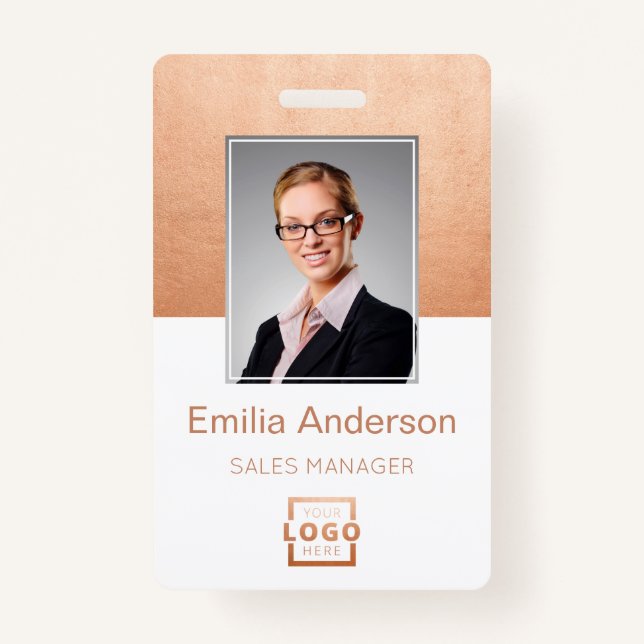 Custom Company Logo Basic Bar Code Employee Photo ID Badge (Front)