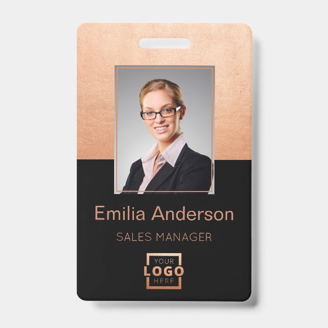 Custom Company Logo Basic Bar Code Employee Photo ID Badge (Front)