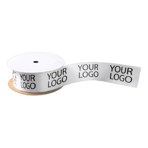 Custom Company Logo Branded Business Black white Satin Ribbon