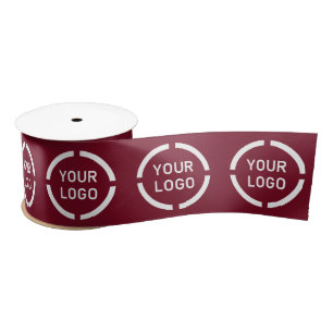 Custom company logo branded business gift burgundy satin ribbon