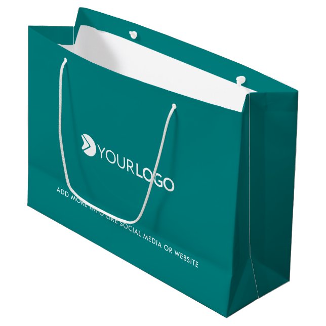 Custom company logo branded business gifts teal large gift bag (Front Angled)
