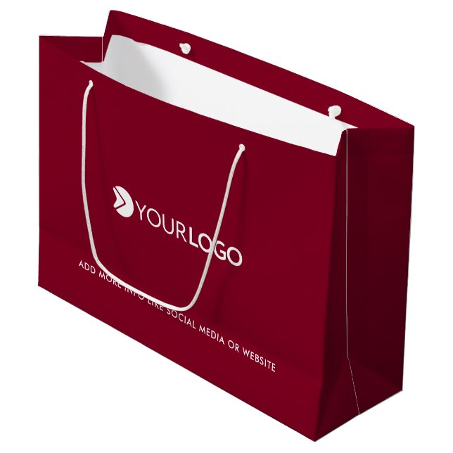Custom company logo business gifts burgundy large gift bag (Front Angled)