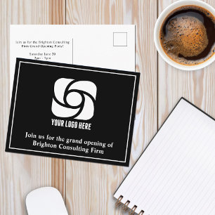 Custom Company Logo Business Grand Opening Black Postcard