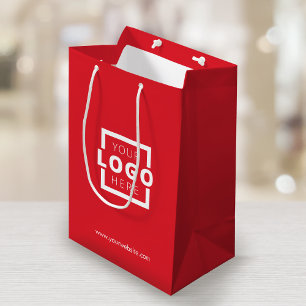 Custom Company Logo Business Promo Red Shopping Medium Gift Bag