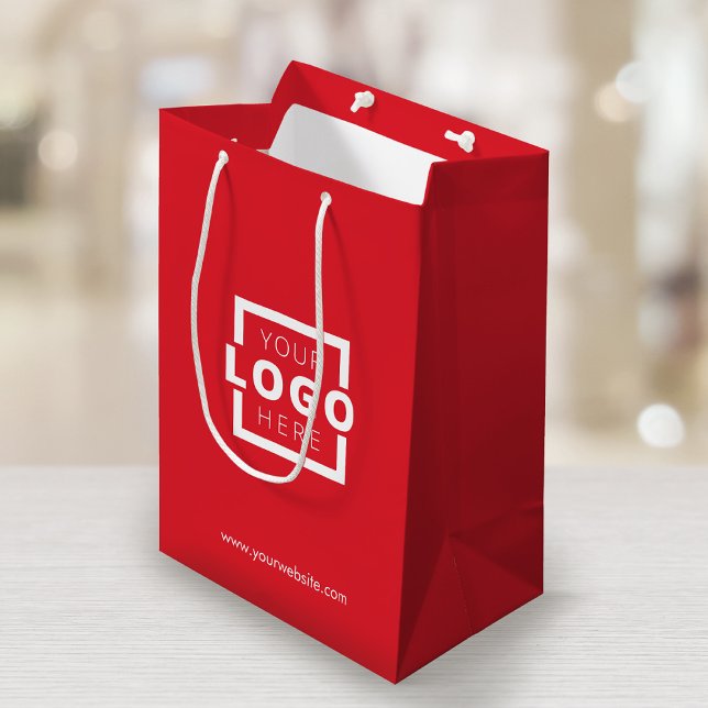 Custom Company Logo Business Promo Red Shopping Medium Gift Bag (Creator Uploaded)