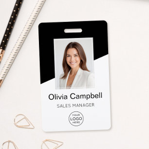 Custom Company Logo Employee Photo Black ID Badge