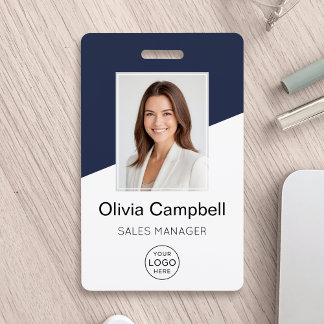 Custom Company Logo Employee Photo Blue ID Badge