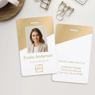 Custom Company Logo Employee Photo Brushed Gold ID Badge