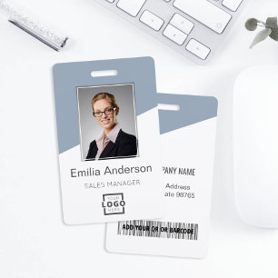 Custom Company Logo Employee Photo Dusty Blue ID Badge
