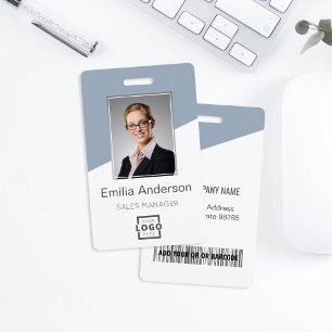 Custom Company Logo Employee Photo Dusty Blue ID Badge