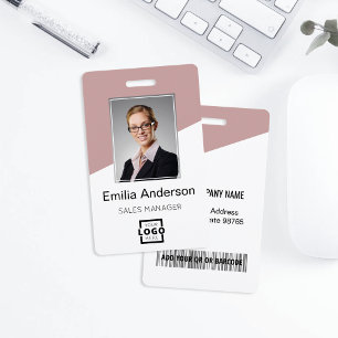 Custom Company Logo Employee Photo Dusty Rose ID Badge