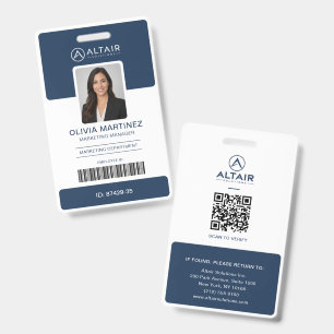Custom Company Logo Employee Photo ID Barcode Blue Badge