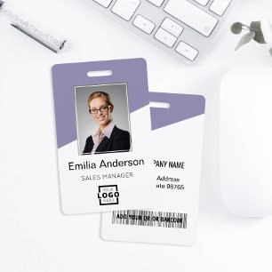Custom Company Logo Employee Photo Lavender ID Badge