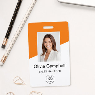Custom Company Logo Employee Photo Orange ID Badge