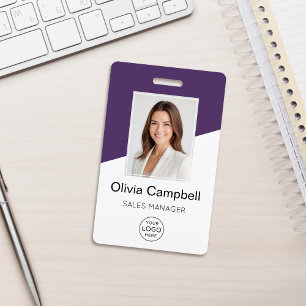 Custom Company Logo Employee Photo Purple ID Badge