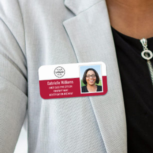 Custom Company Logo Employee Photo Red Magnetic Name Tag