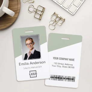Custom Company Logo Employee Photo Sage Green ID Badge
