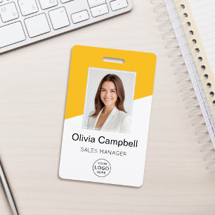 Custom Company Logo Employee Photo Yellow ID Badge