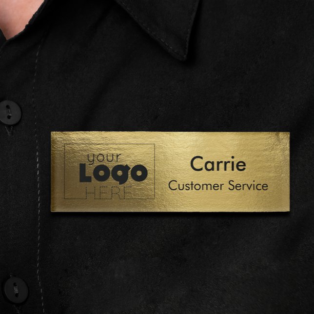 Custom Company Logo Glossy Gold Employee Name Tag (Creator Uploaded)
